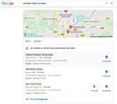 Capture d'écran Google Maps, avec les encarts Google My Business floutés.