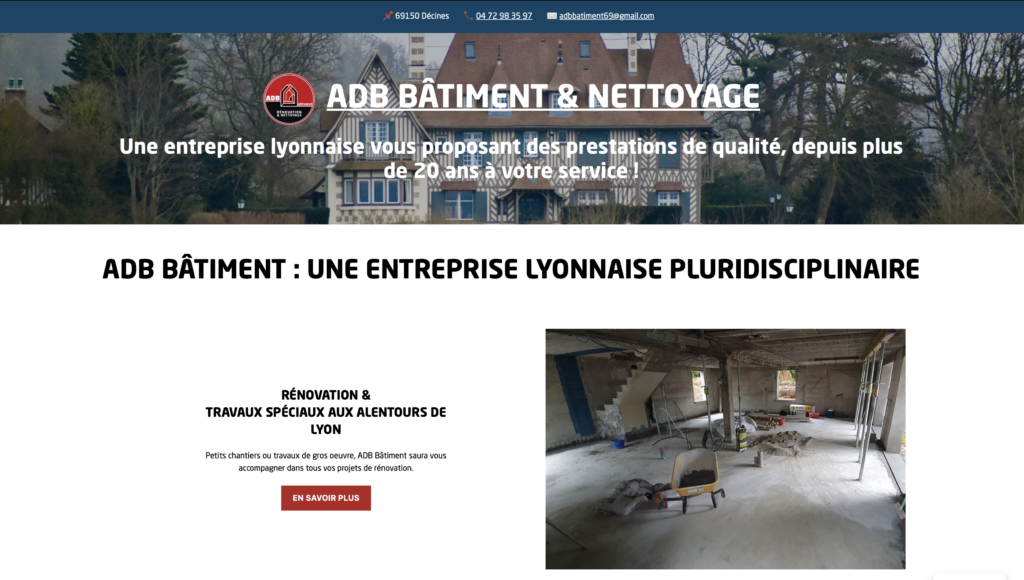 Aperçu de la page d'accueil du site d'ADB Bâtiment | Doubs Makalu